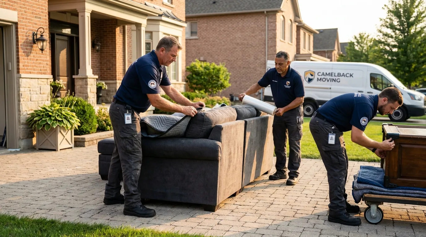 Large estate moving crew wrapping furniture in Yonkers, NY