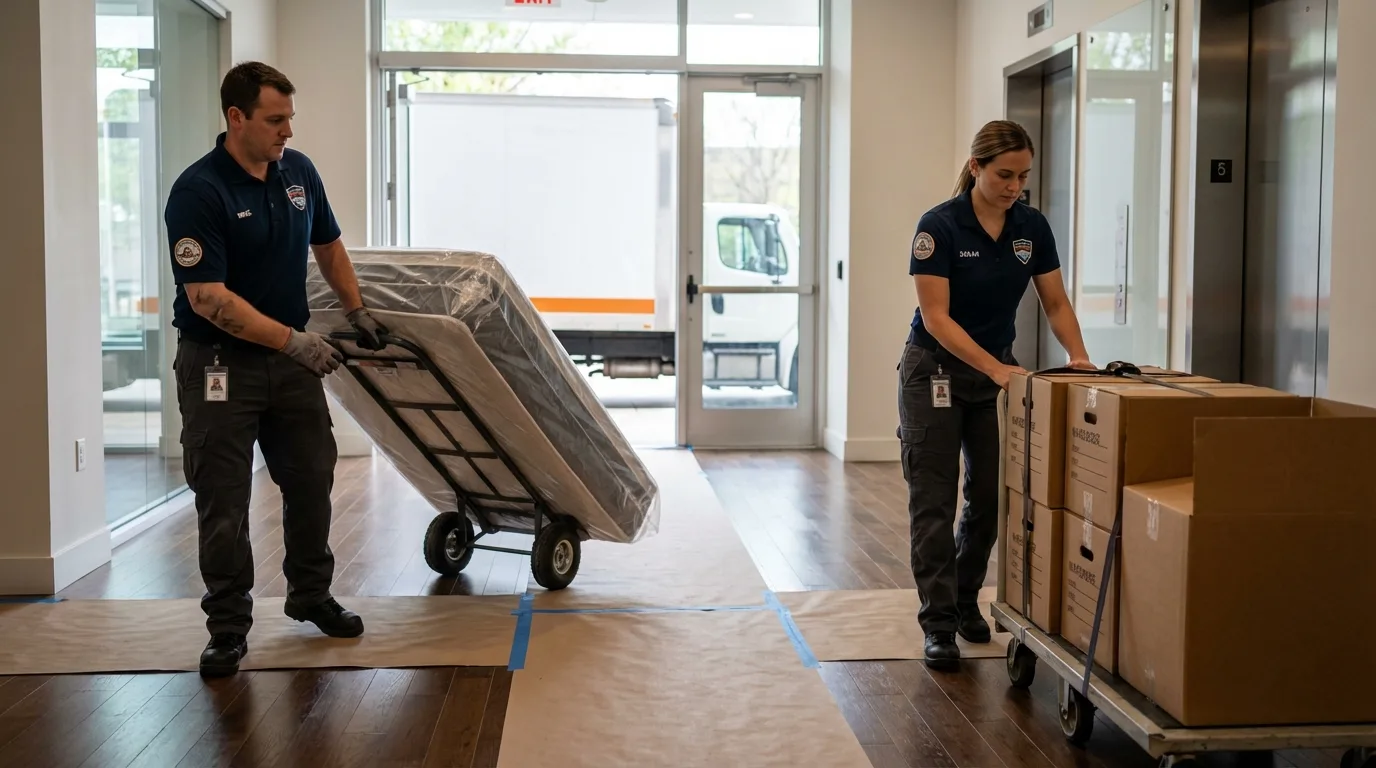 Professional apartment movers loading elevator in Yonkers, NY